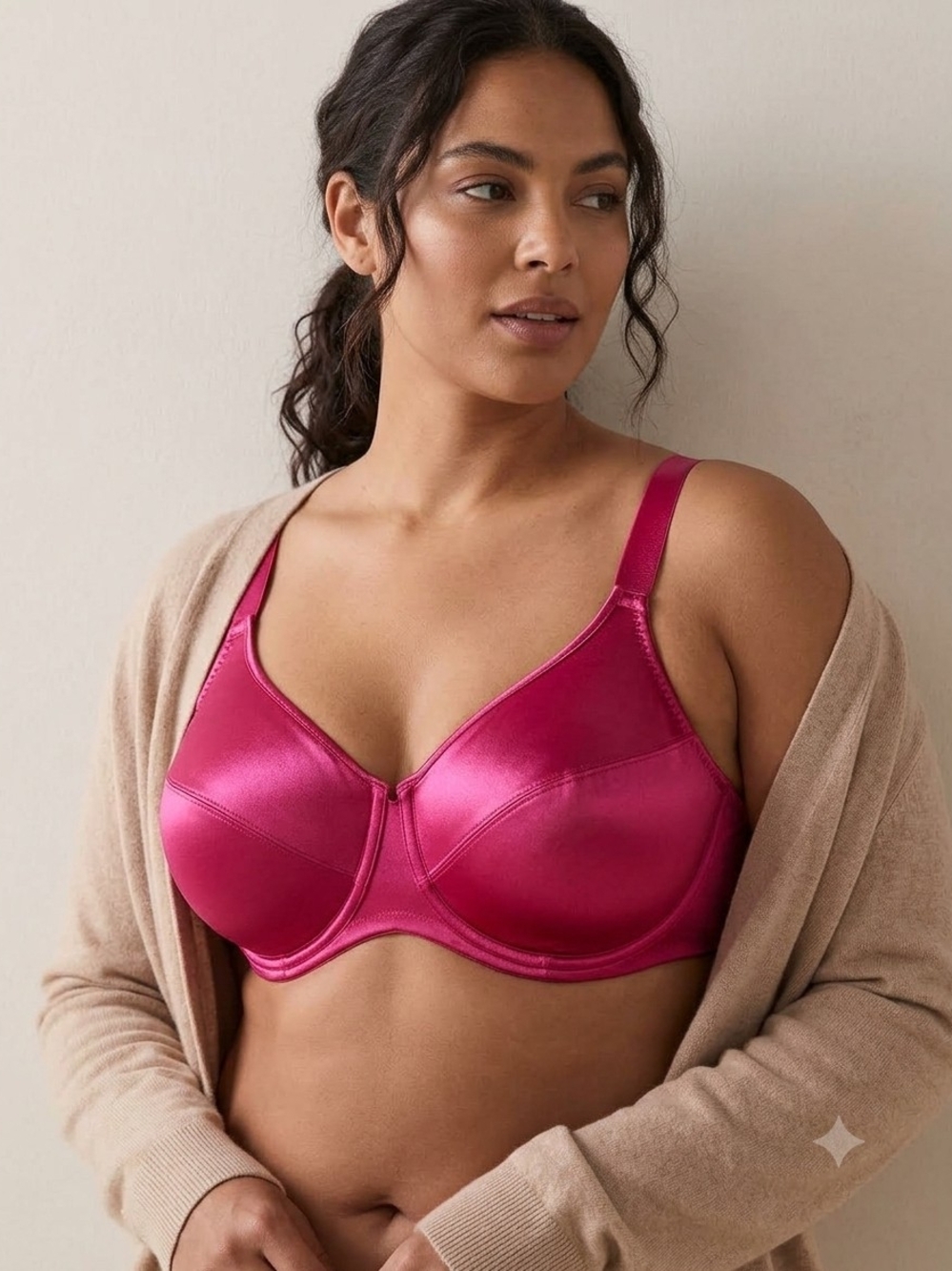 CURVATION Satin Underwire Bra in Fuchsia Pink Size 42DD.